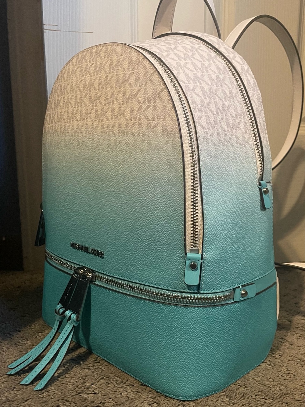 NWT Michael Kors Ocean Blue Ombre Medium Backpack Purse - Picture 7 of 14